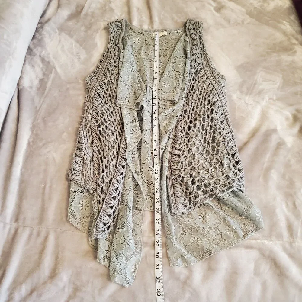 Easel Lace & Crochet Bohemian Grey Vest Women's SMALL